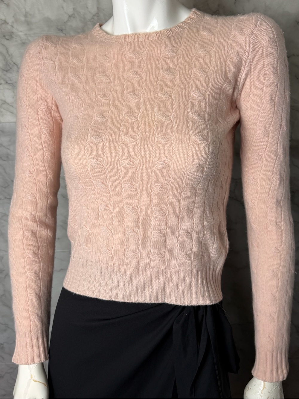 Ralph Lauren 100% Cashmere Cable Knit Blush Powder Pink Slim Fit Sweater S Luxe